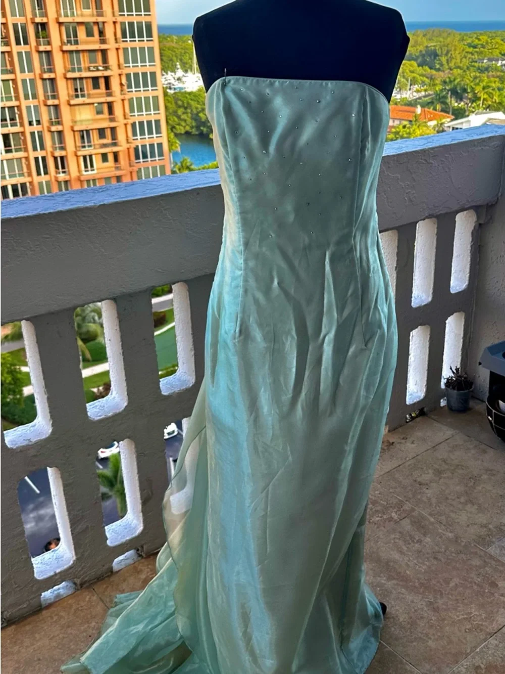Scott McClintock Mint Green Strapless Gown Crystal Bodice Vintage Formal Dress 6 - Picture 14 of 15